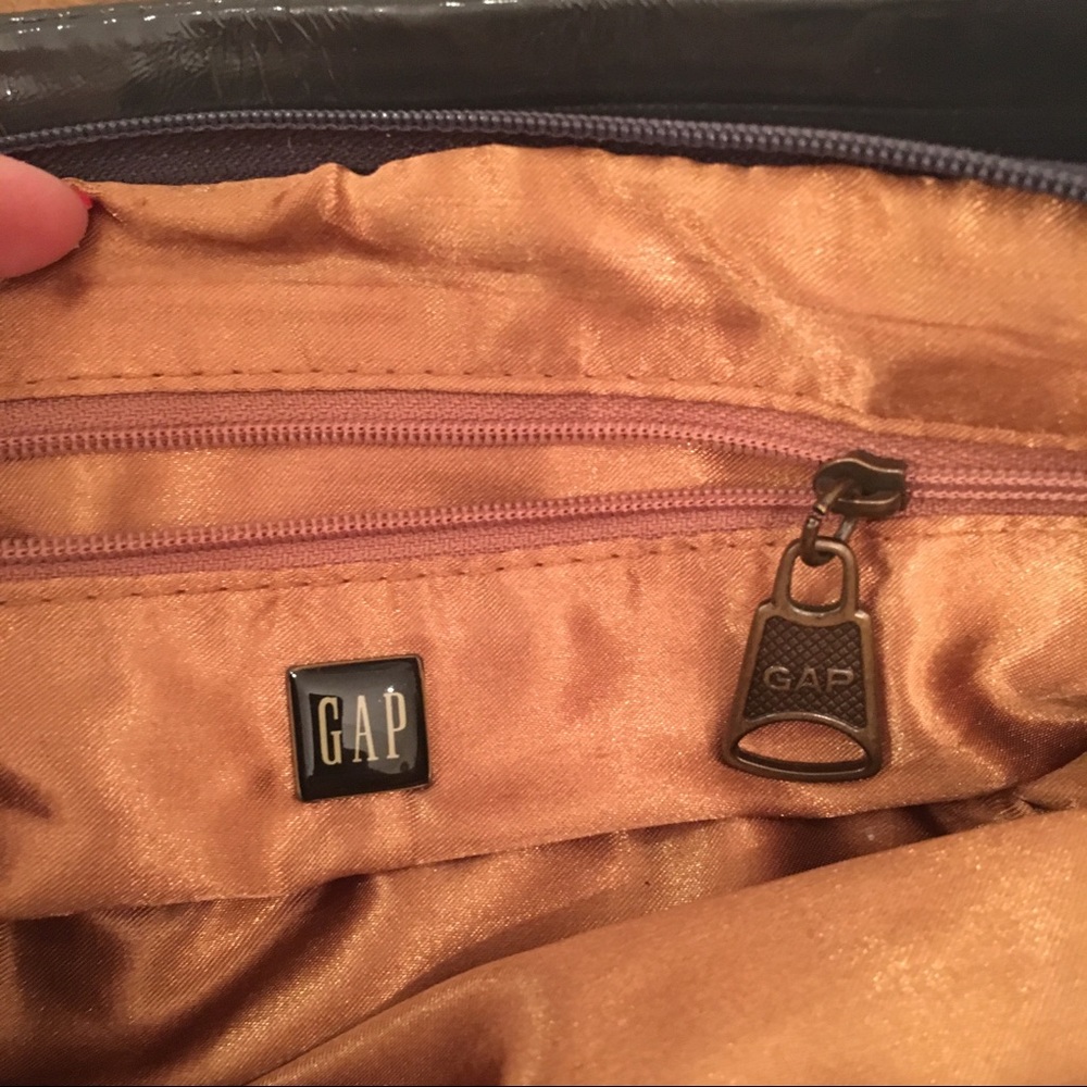 Grey Patent Gap Clutch with Orange Lining